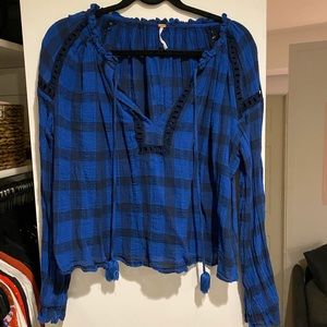 Free people blue and black top